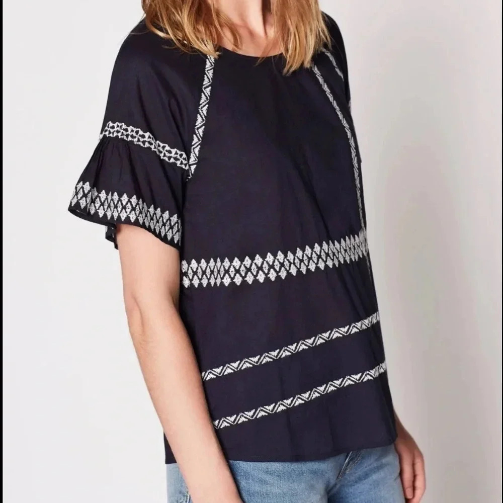 JOIE Shoffie Midnight Embroidered 100% Cotton Blouse Size Small Lightweight